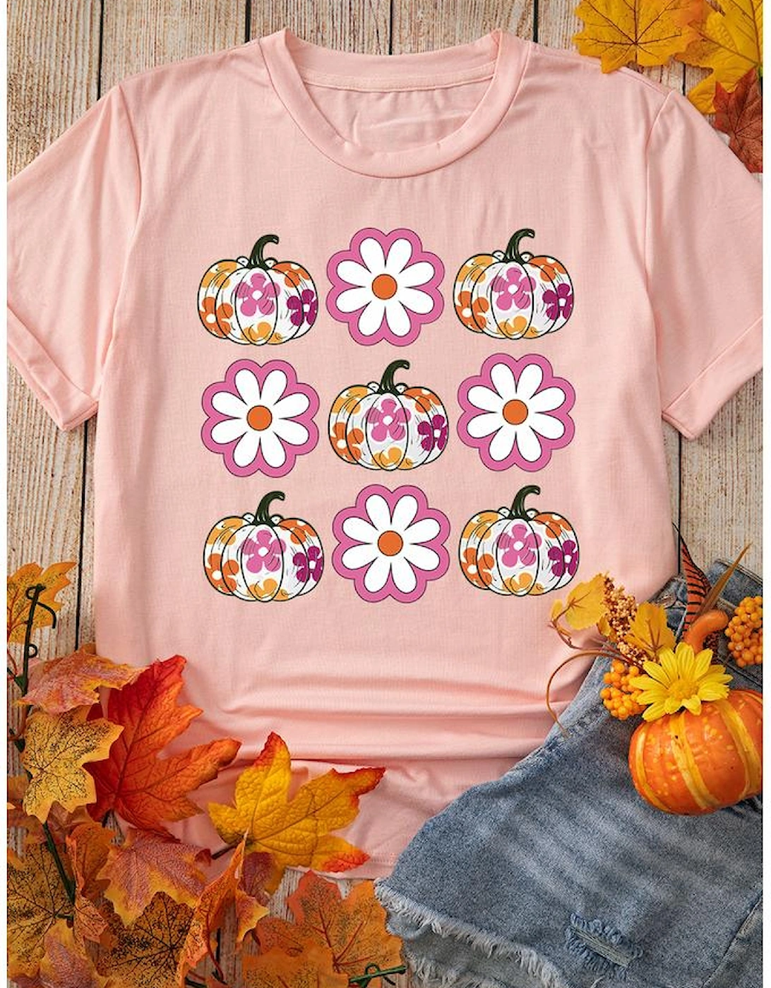 Pink Floral Pumpkin Thanksgiving Holiday Funny Graphic T Shirt, 10 of 9