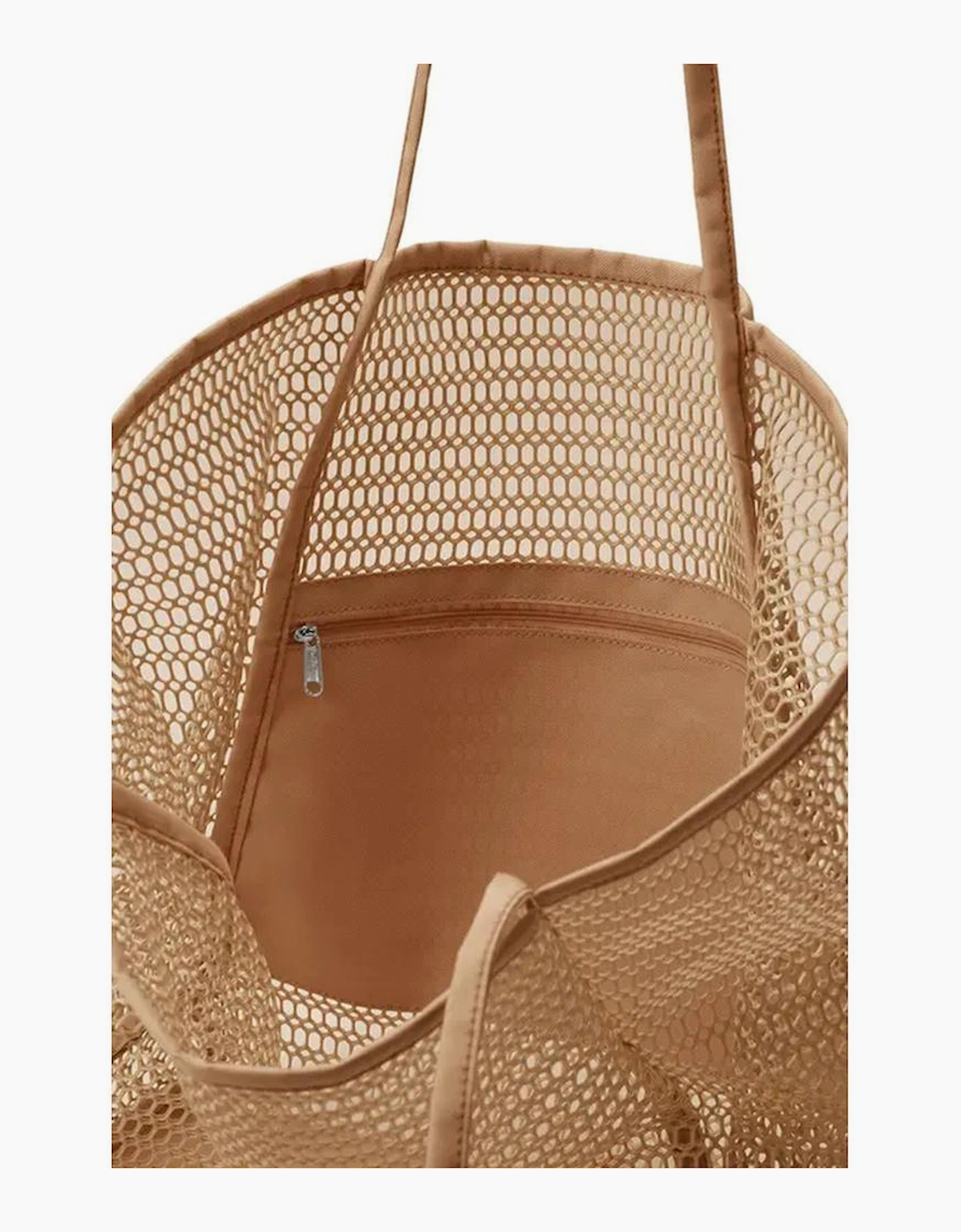 Azura Exchange Light French Beige Hollowed Zipped Interior Pocket Nylon Tote Bag