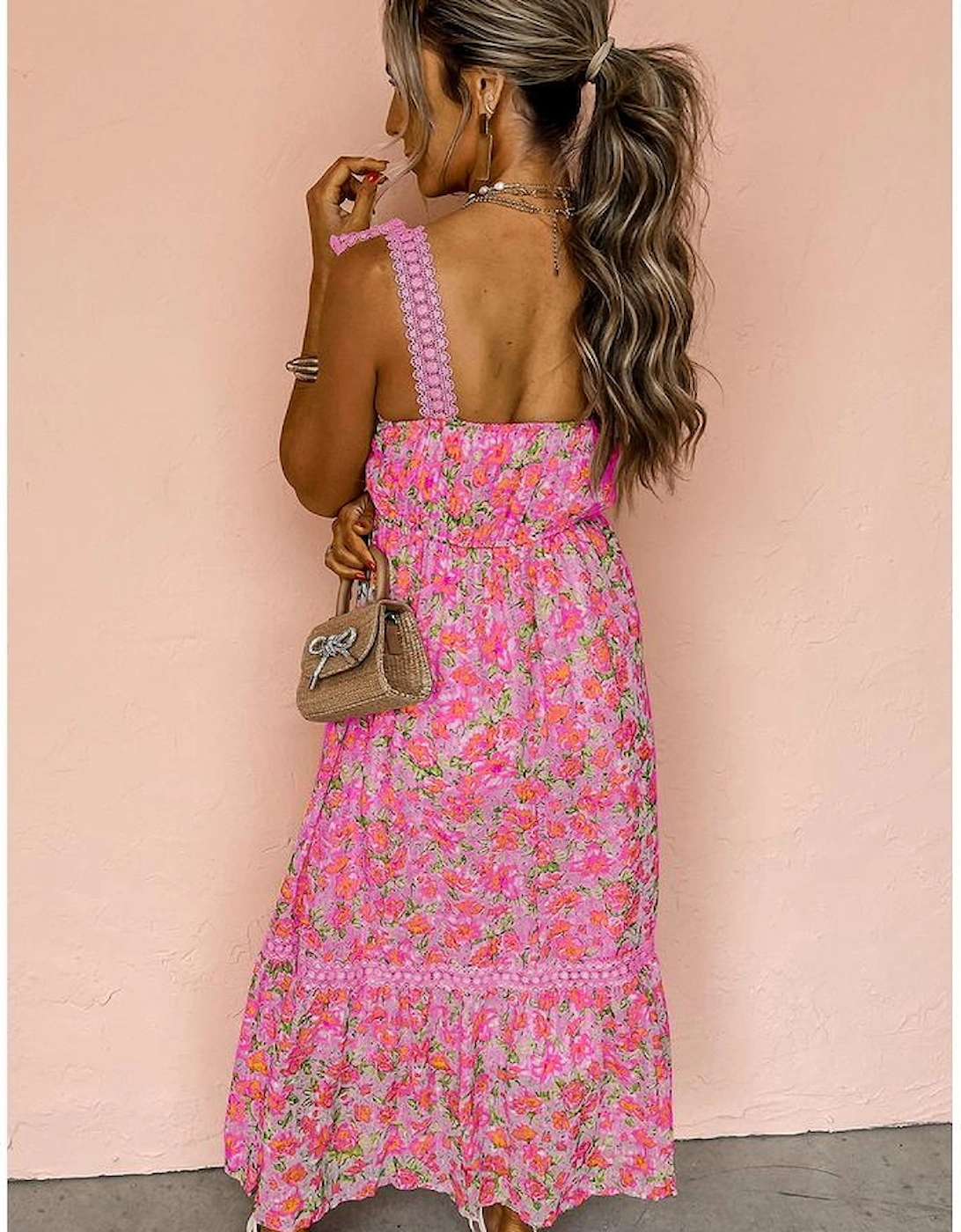 Rose Floral Lace Tied Strap Empire Waist Maxi Dress, 7 of 6