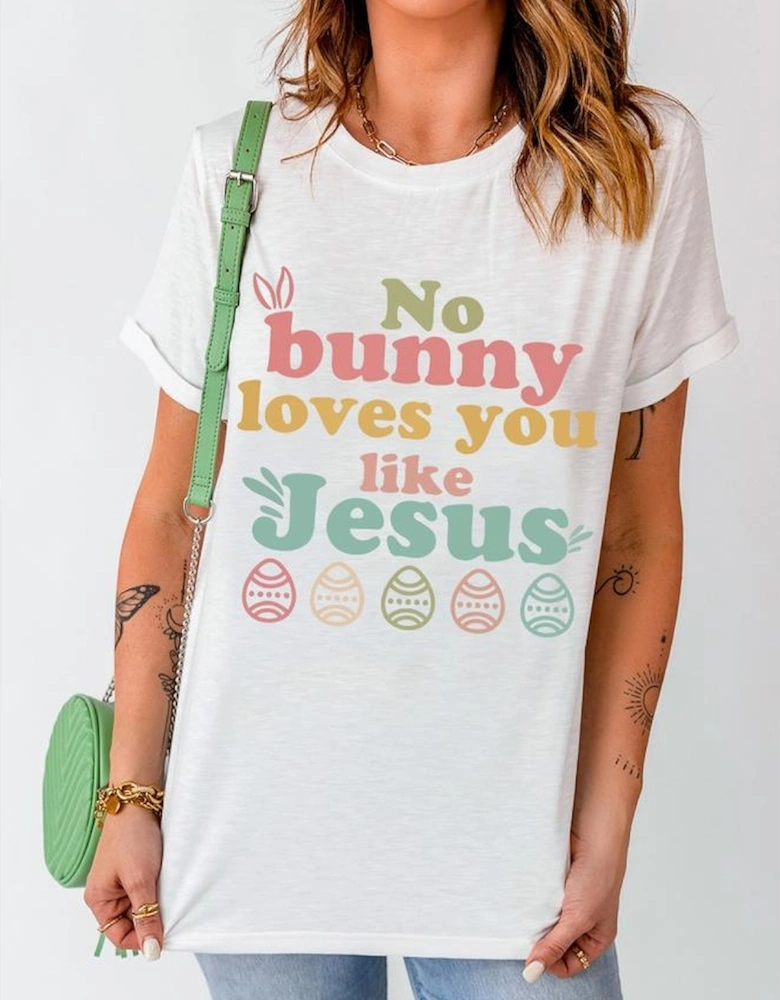 White No bunny loves you like Jesus Graphic Easter Day T-shirt