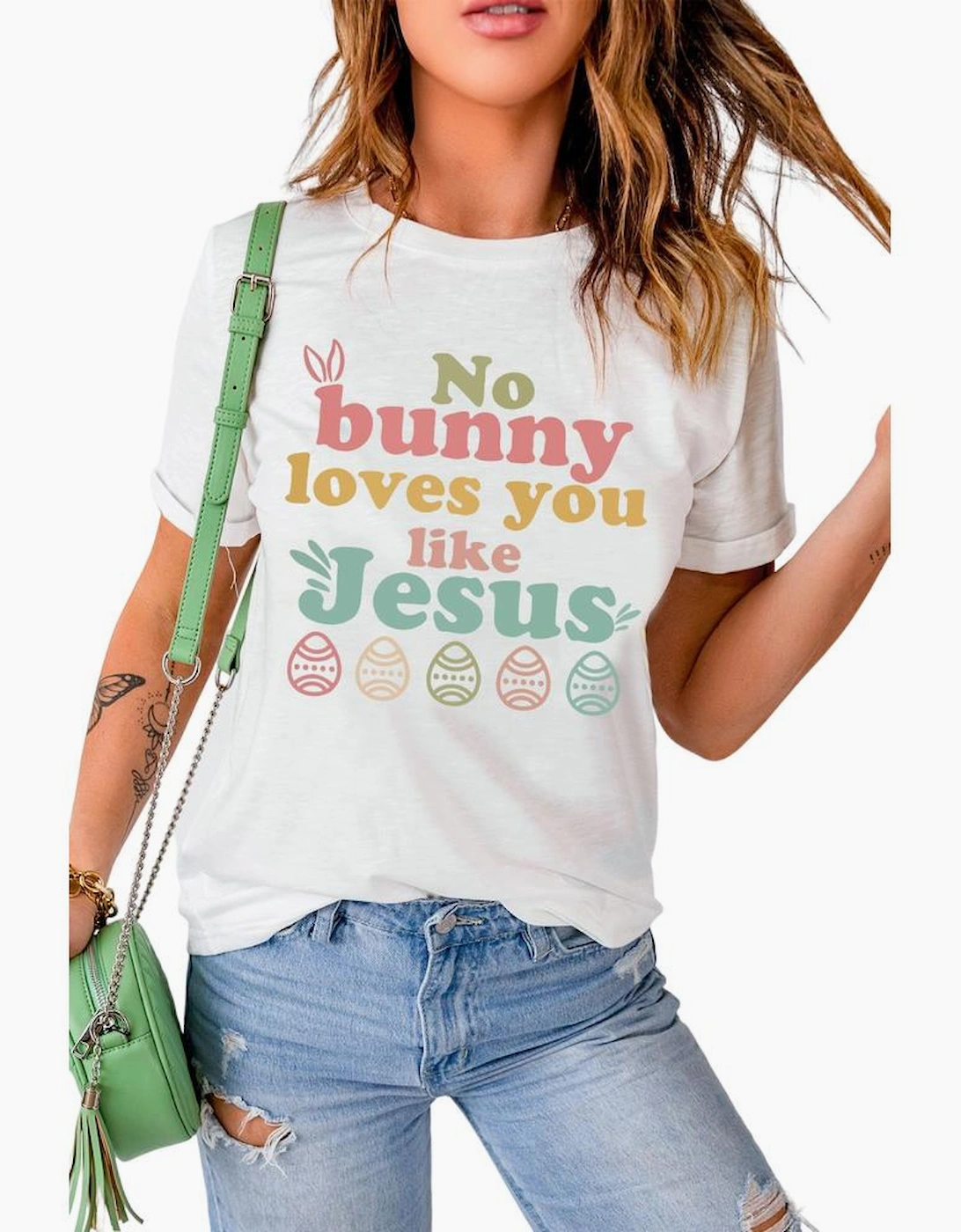 White No bunny loves you like Jesus Graphic Easter Day T-shirt