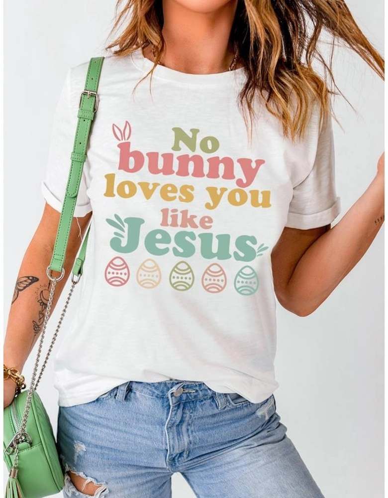 White No bunny loves you like Jesus Graphic Easter Day T-shirt