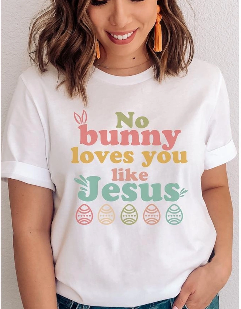 White No bunny loves you like Jesus Graphic Easter Day T-shirt