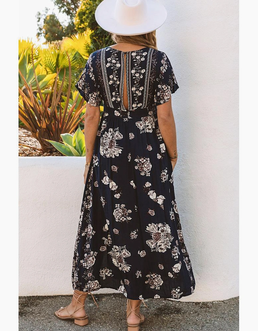 Azura Exchange V Neck Empire Waist Long Dress with Double Slits