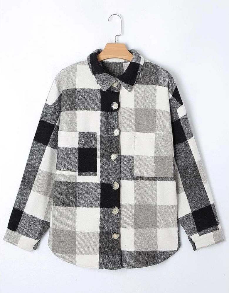 Gray Plus Size Checkered Button-Up Shacket