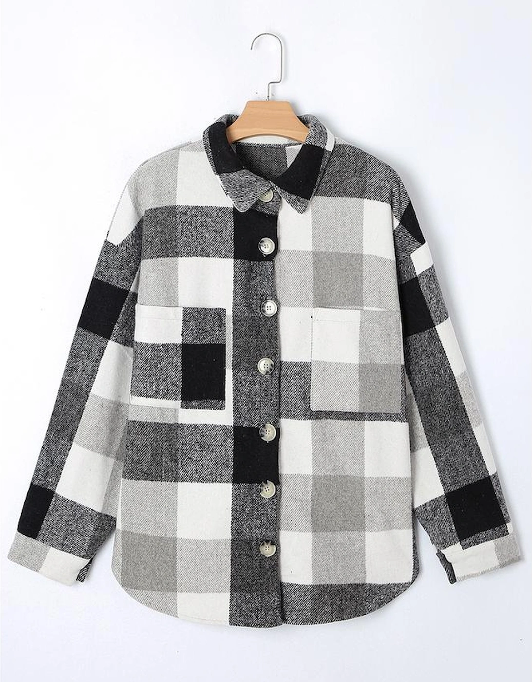 Gray Plus Size Checkered Button-Up Shacket