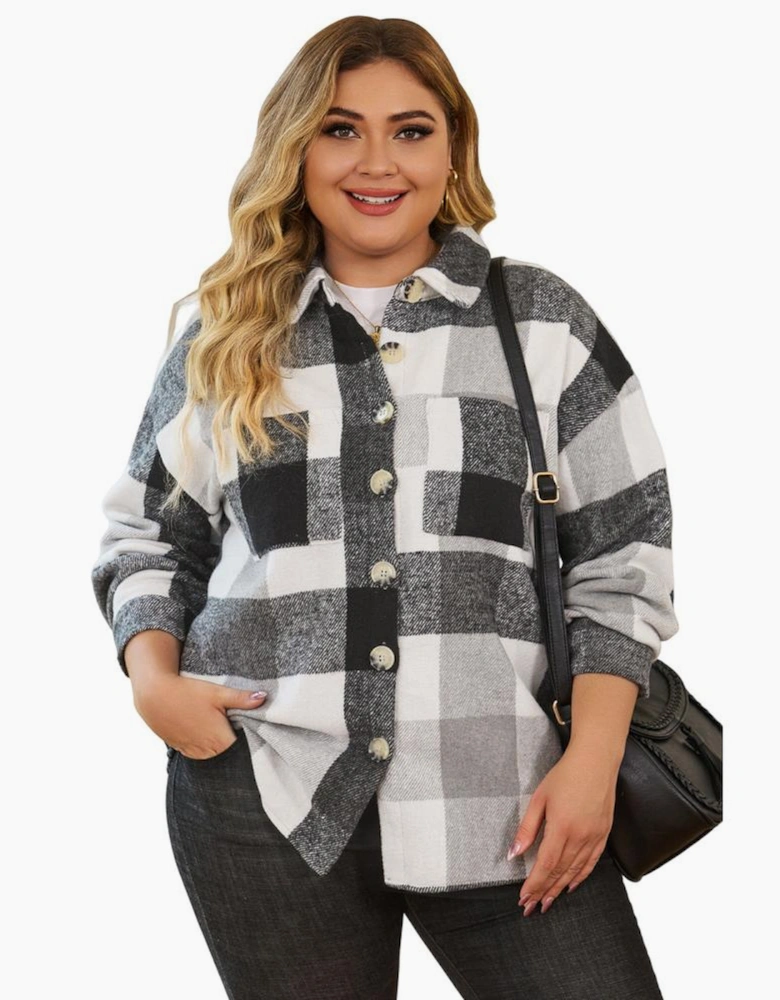 Gray Plus Size Checkered Button-Up Shacket