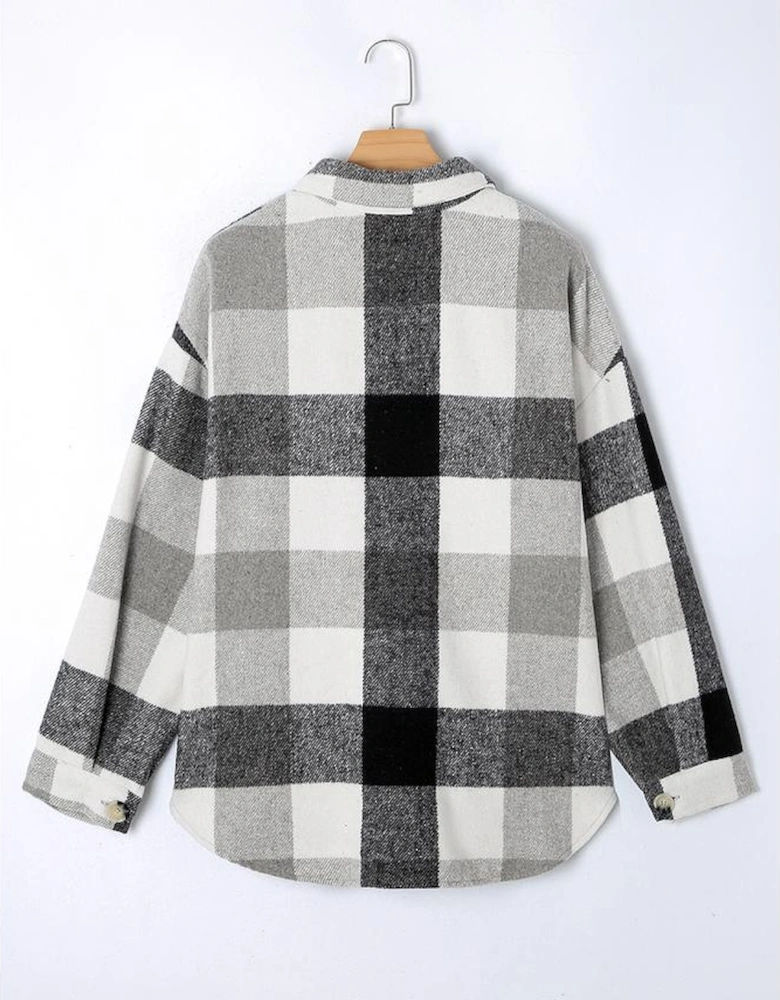 Gray Plus Size Checkered Button-Up Shacket