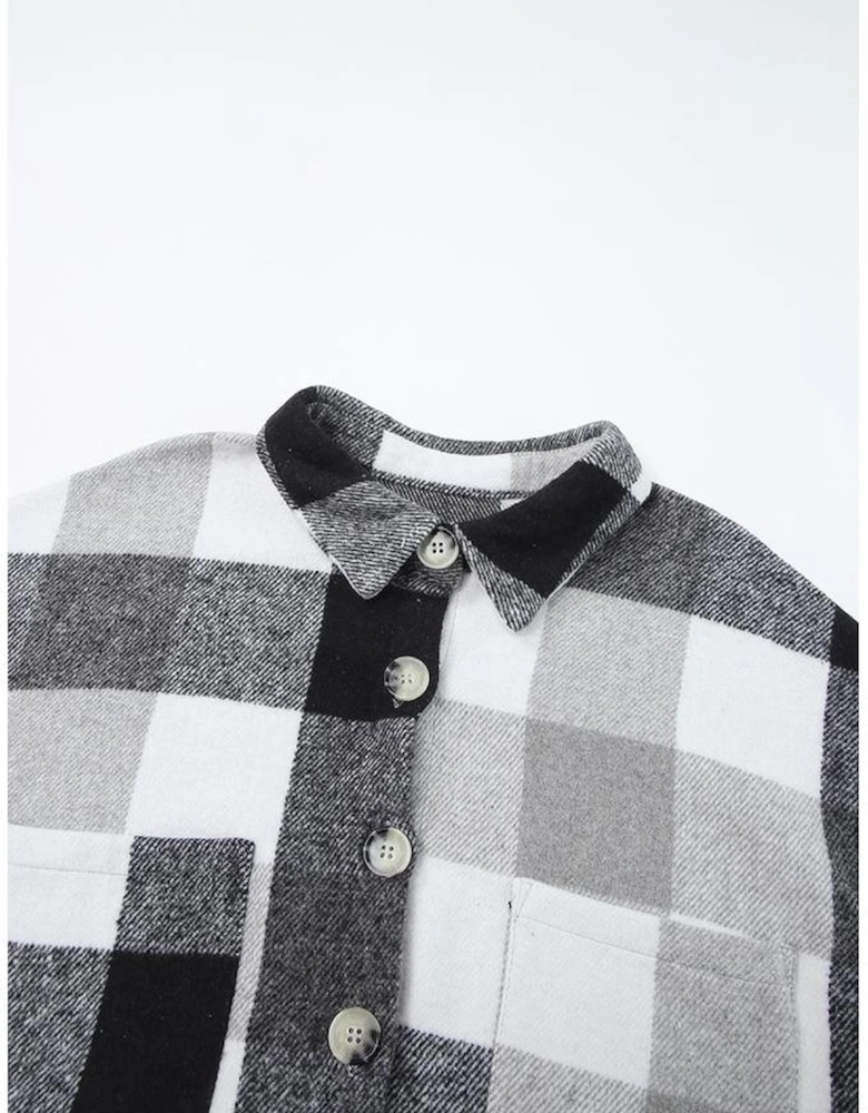 Gray Plus Size Checkered Button-Up Shacket