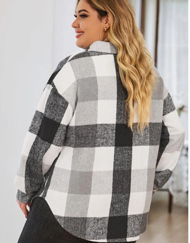 Gray Plus Size Checkered Button-Up Shacket