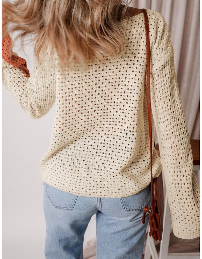 Apricot Pointelle Knit Colorblock Baggy Sweater