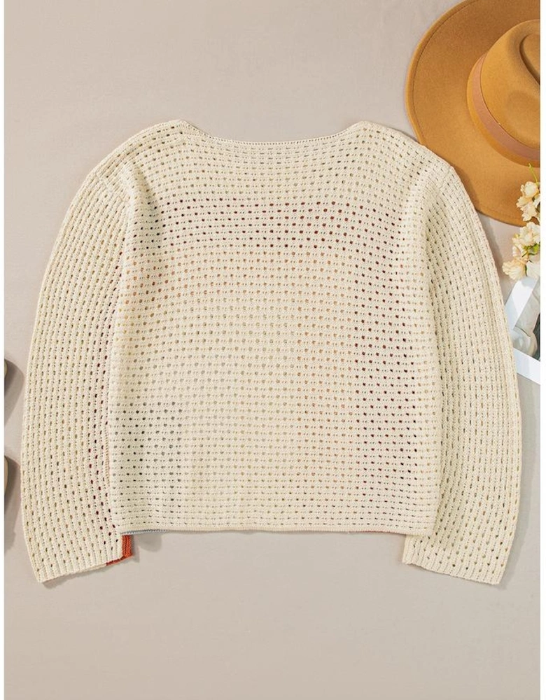 Apricot Pointelle Knit Colorblock Baggy Sweater