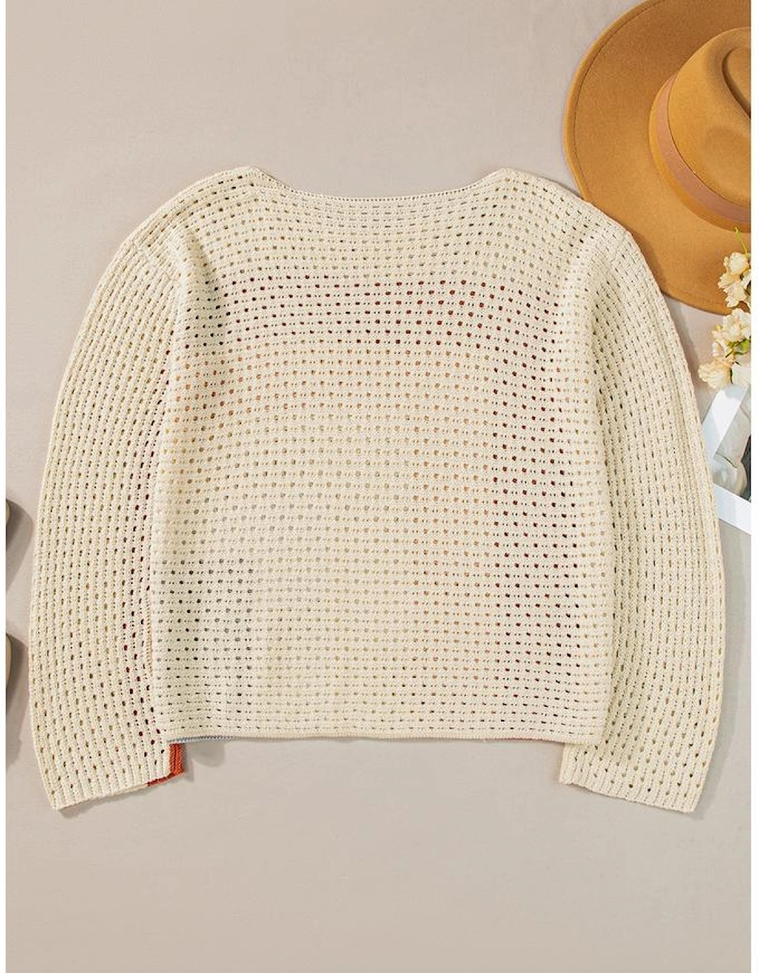 Apricot Pointelle Knit Colorblock Baggy Sweater