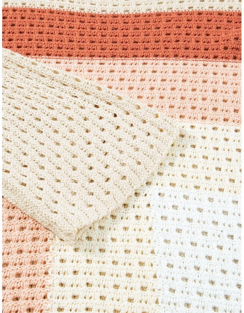 Apricot Pointelle Knit Colorblock Baggy Sweater