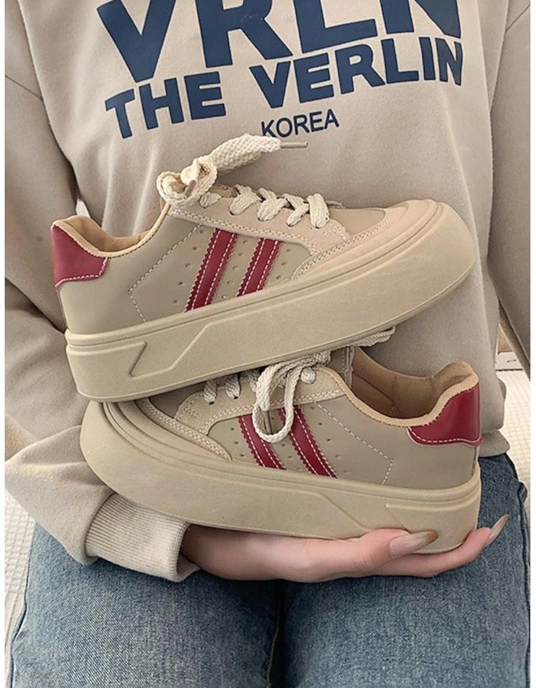 Fiery Red Retro PU Leather Lace-up Thick Sole Casual Shoes