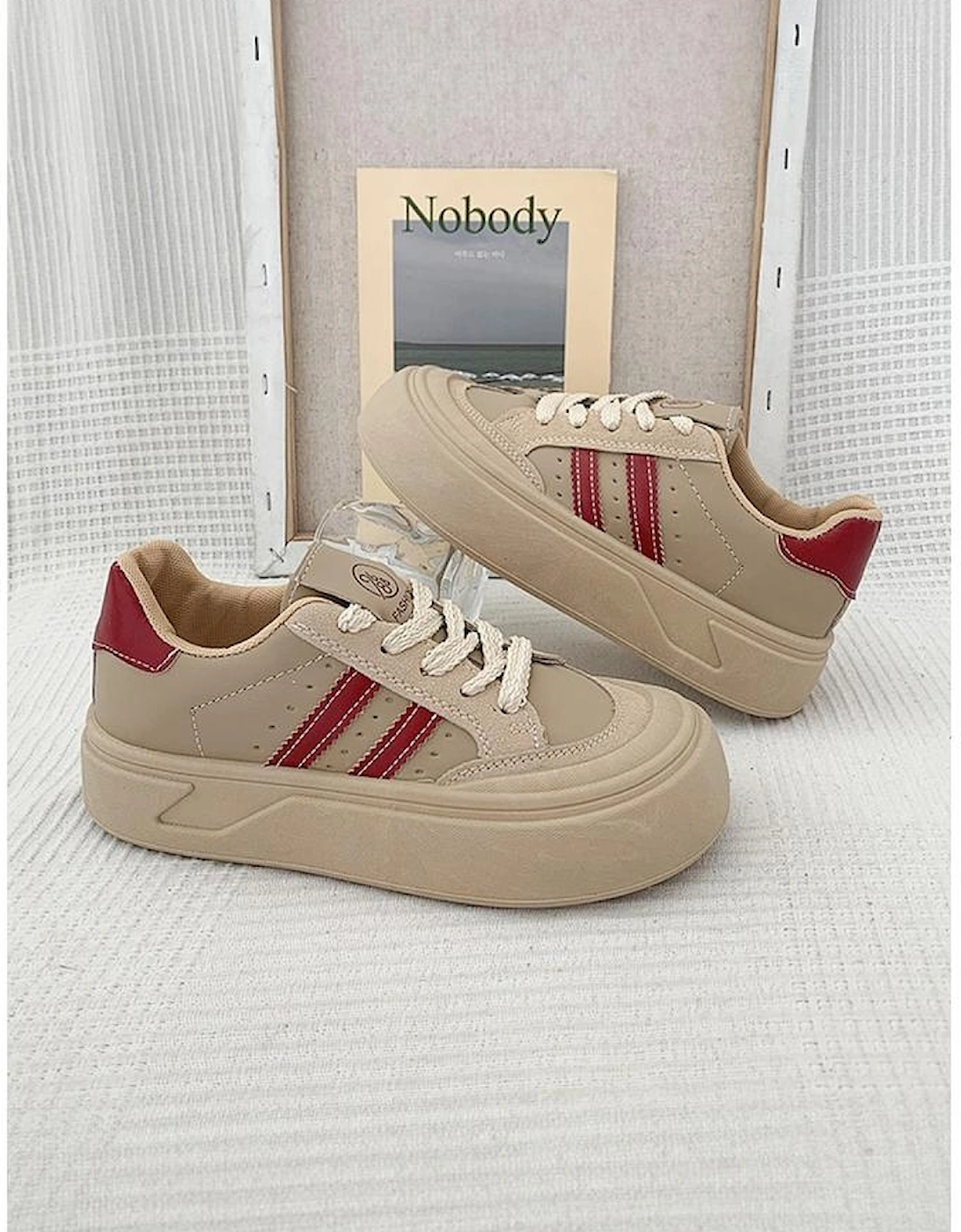 Fiery Red Retro PU Leather Lace-up Thick Sole Casual Shoes