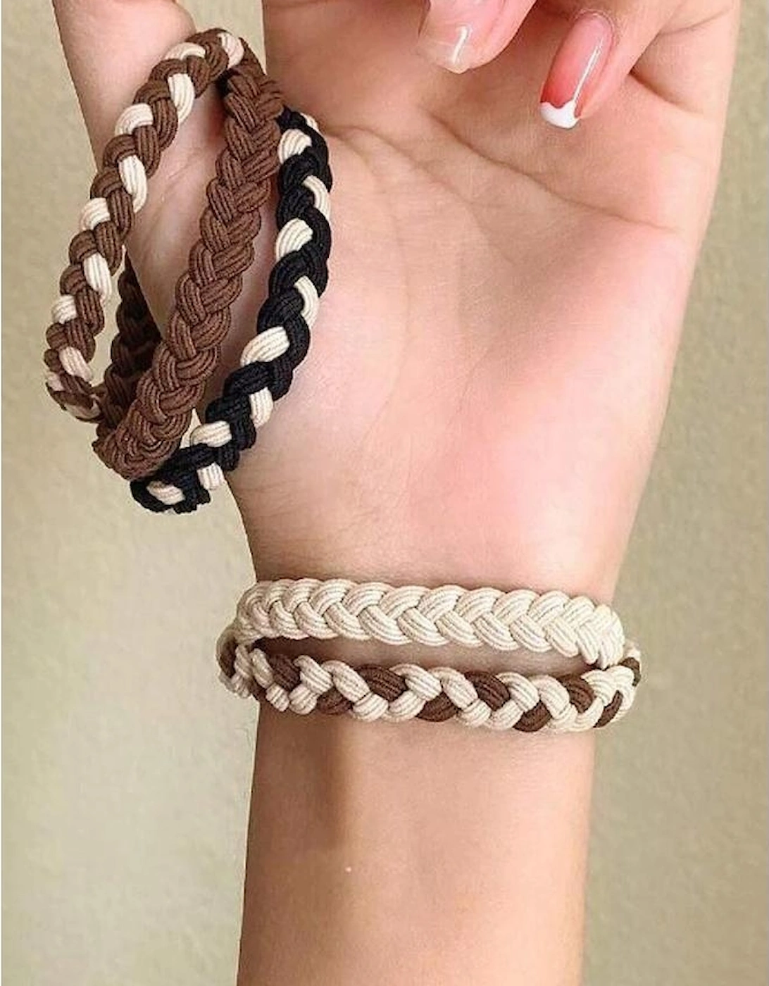 Azura Exchange Khaki 5pcs Smile Face Decor Braided Hair Ties