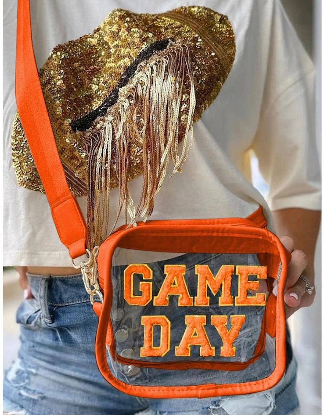Orange GAME DAY Rugby Football Clear Shoulder Bag