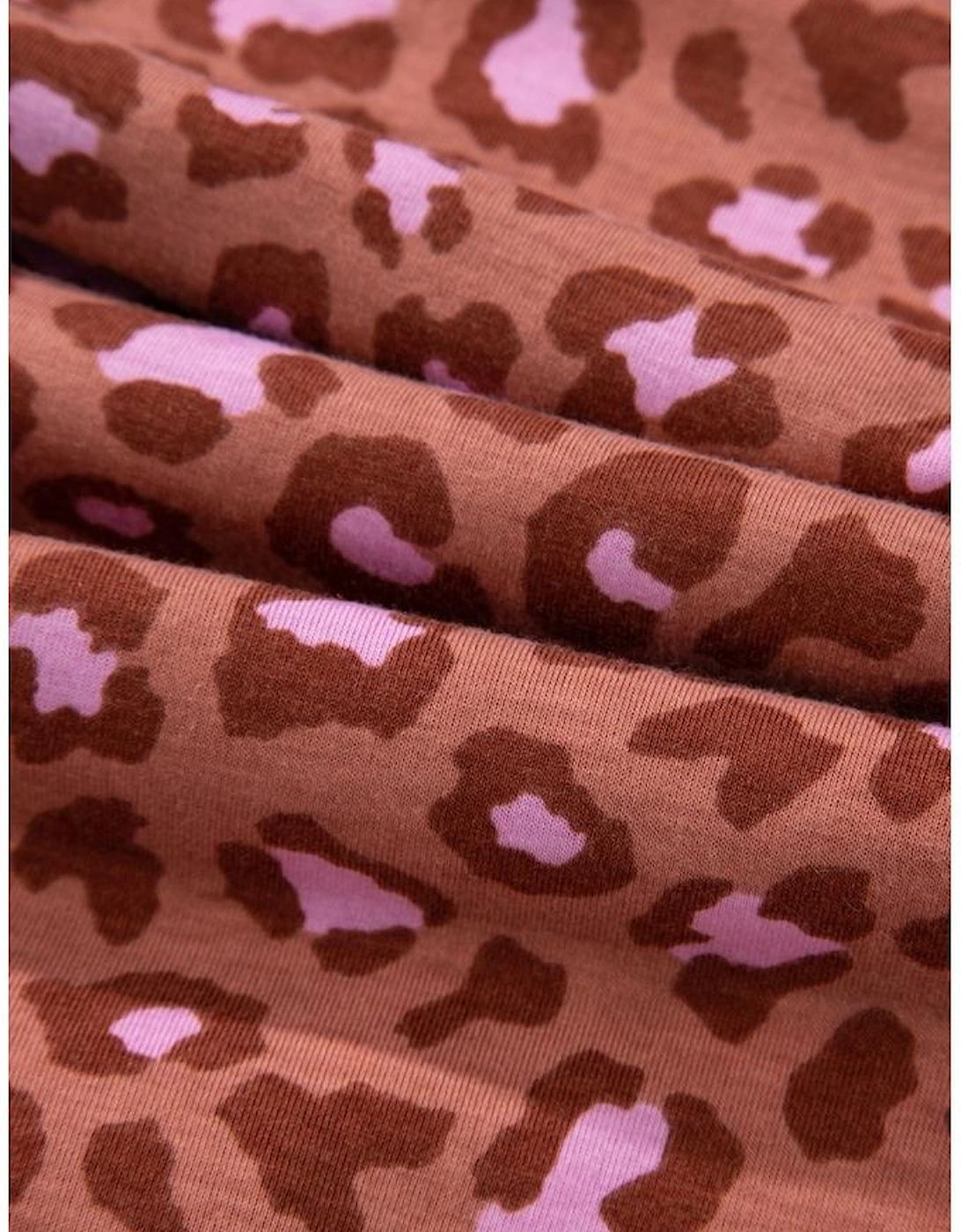 Brown Leopard Print Short Sleeve Shirt and Pants Pajamas Set