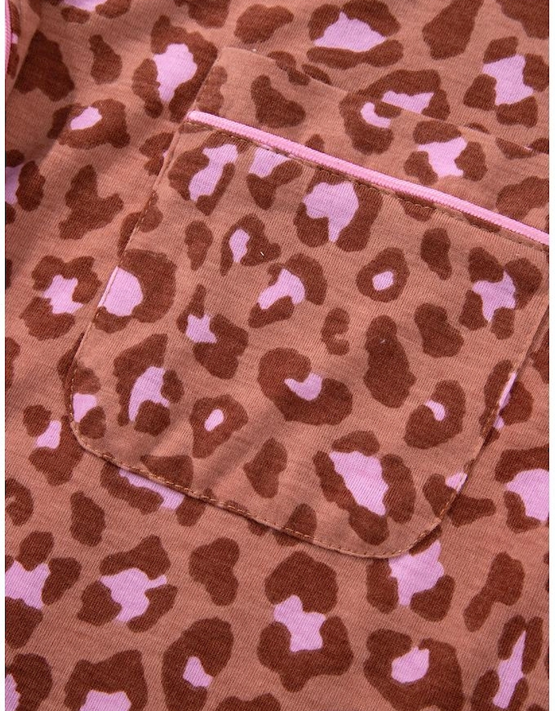 Brown Leopard Print Short Sleeve Shirt and Pants Pajamas Set