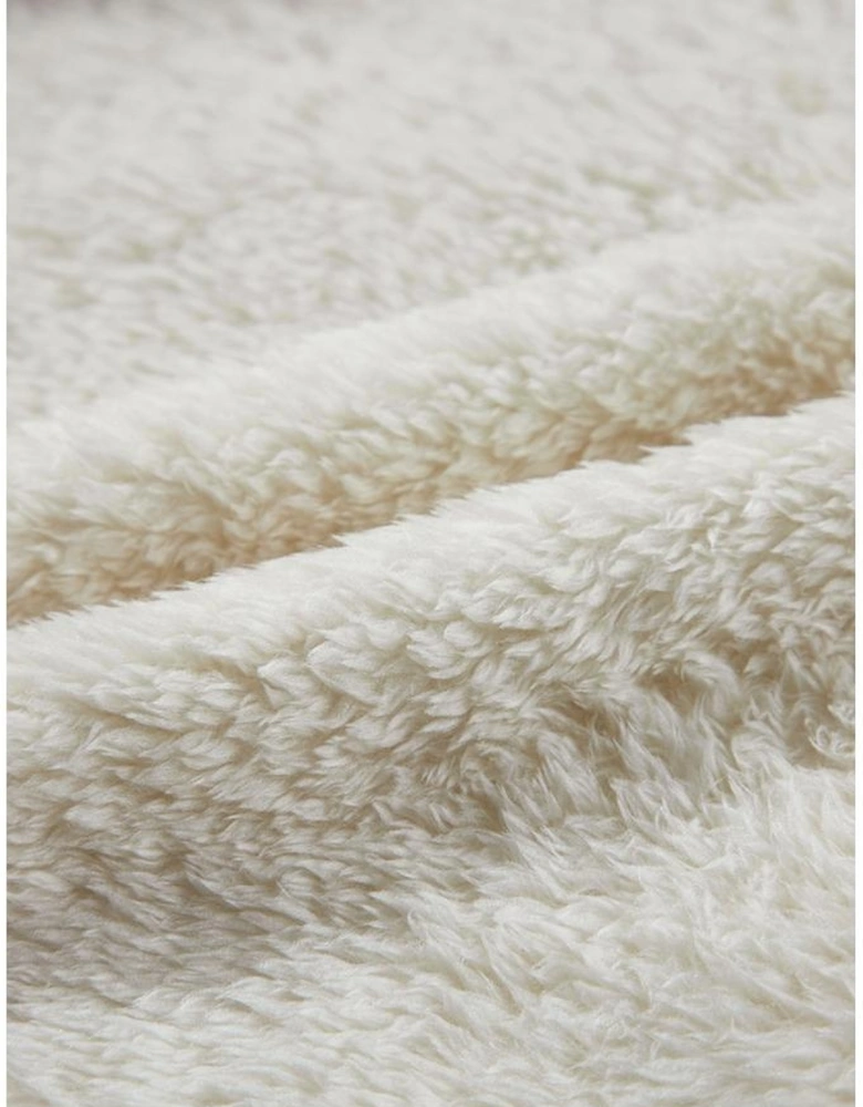 White Contrast Ribbed Edge Plush Hoodie