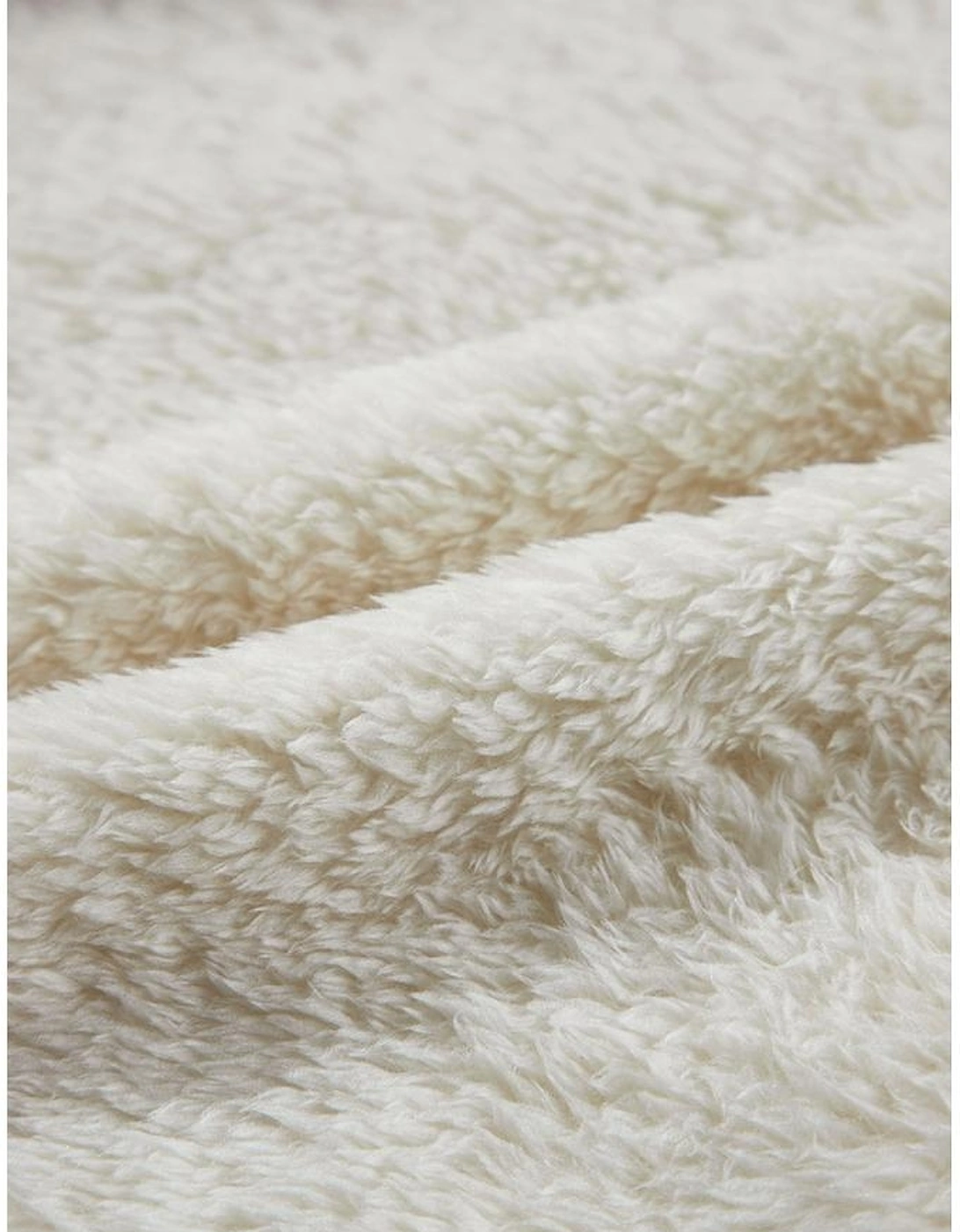 White Contrast Ribbed Edge Plush Hoodie