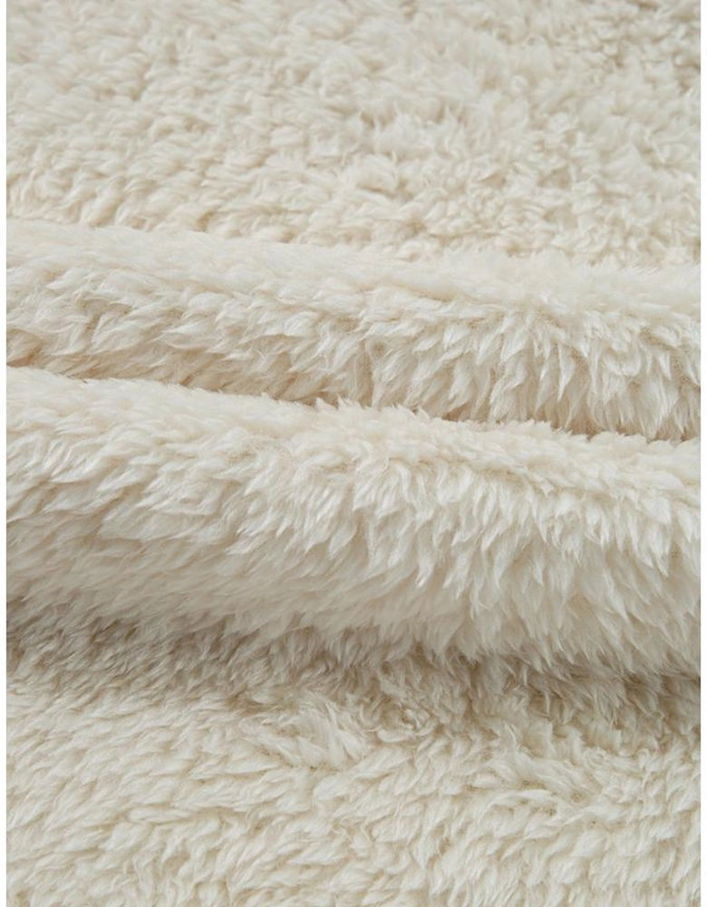 White Contrast Ribbed Edge Plush Hoodie