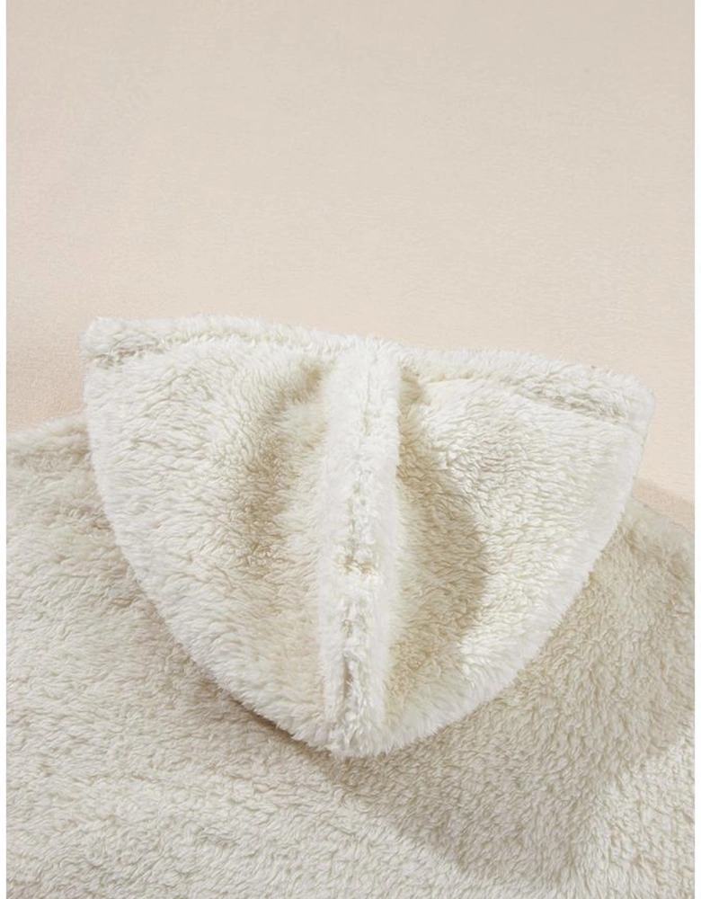 White Contrast Ribbed Edge Plush Hoodie