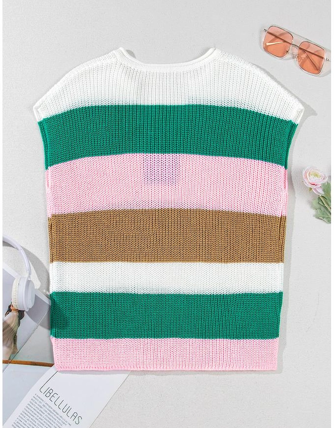 Multicolour Color Block Notch V Neck Sweater T Shirt