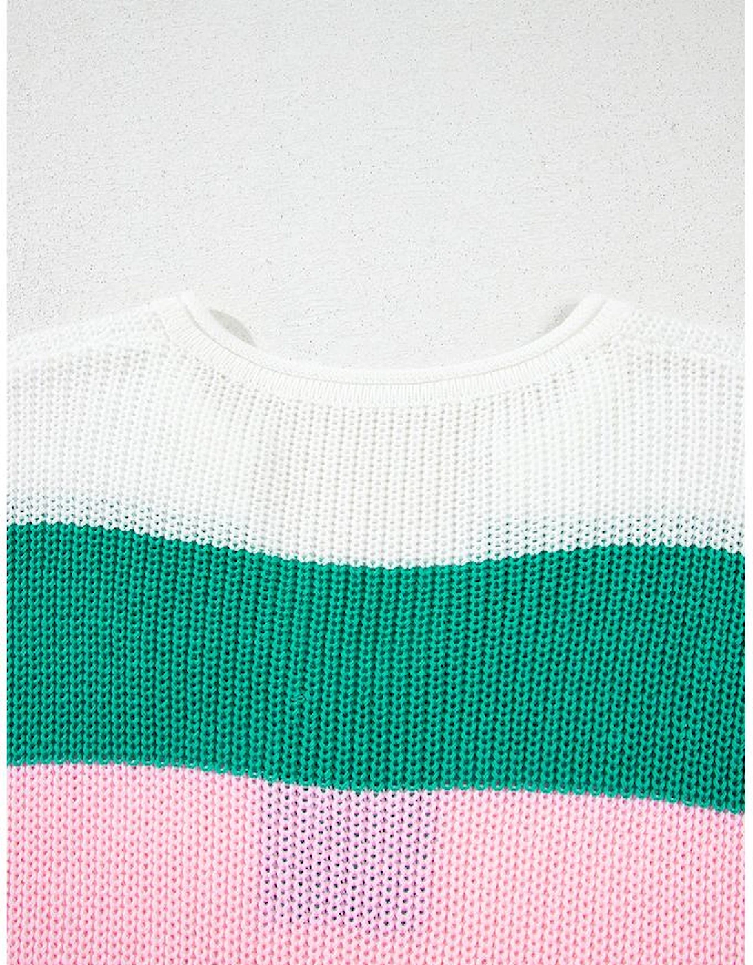 Multicolour Color Block Notch V Neck Sweater T Shirt