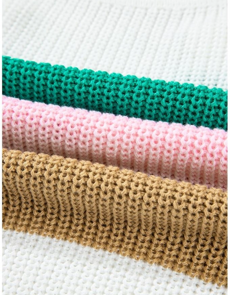 Multicolour Color Block Notch V Neck Sweater T Shirt