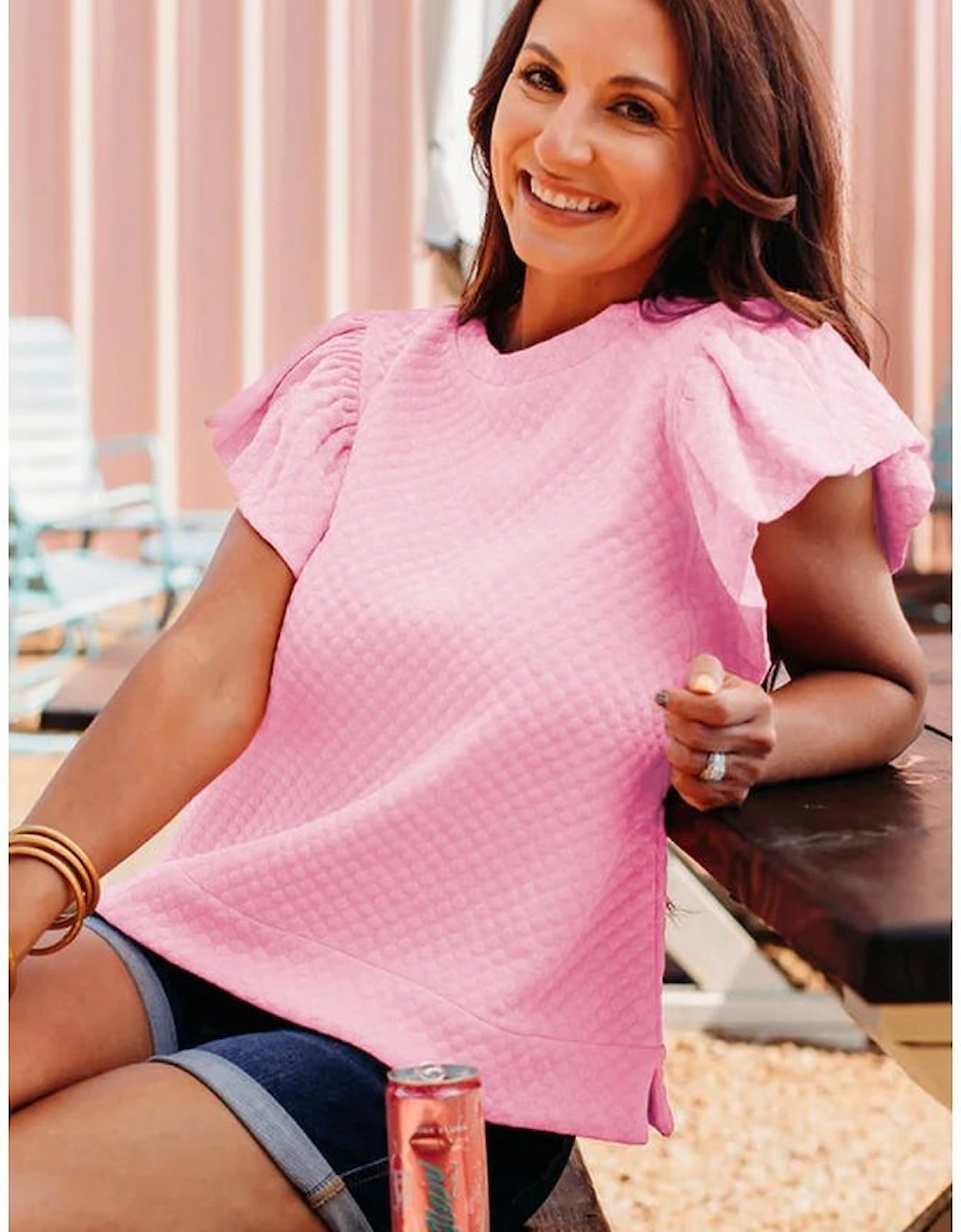 Pink Textured Ruffle Short Sleeve Pullover Top, 11 of 10