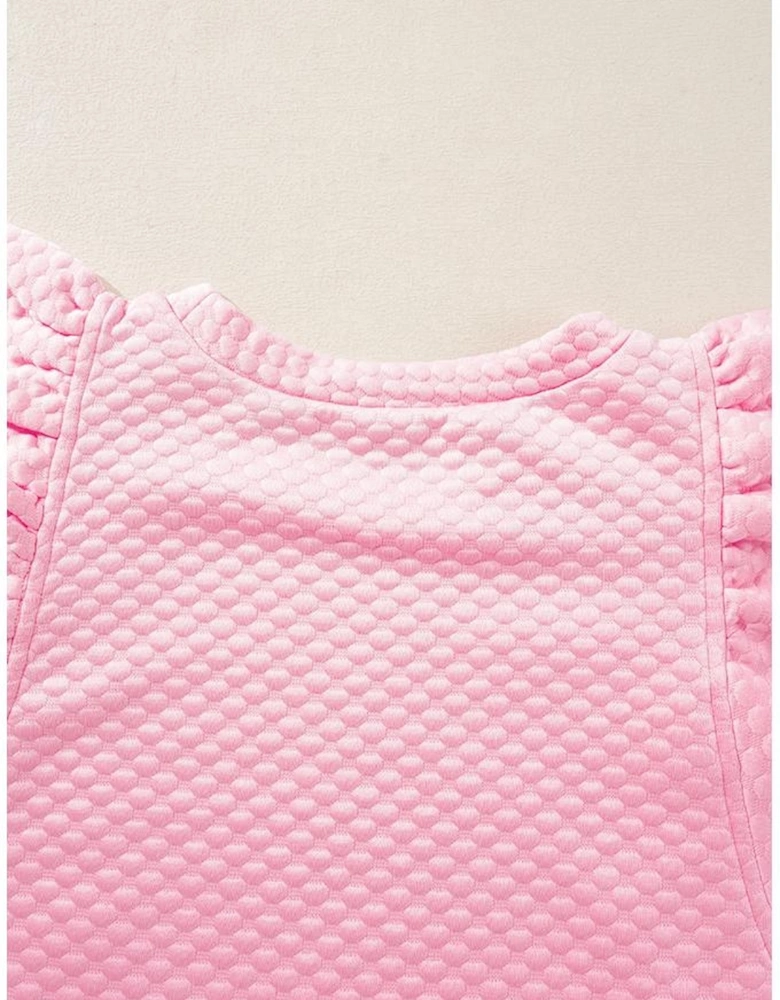 Pink Textured Ruffle Short Sleeve Pullover Top