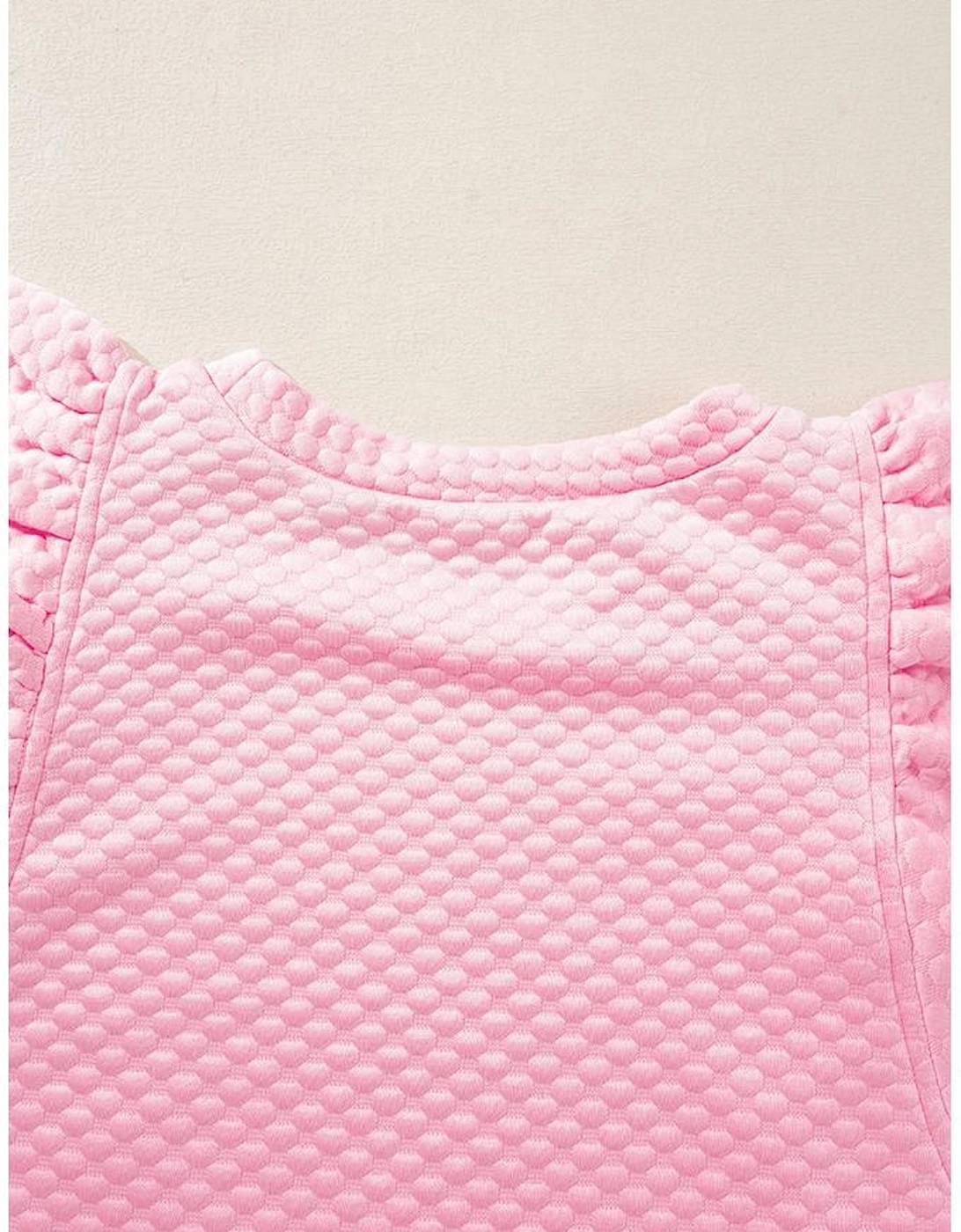 Pink Textured Ruffle Short Sleeve Pullover Top