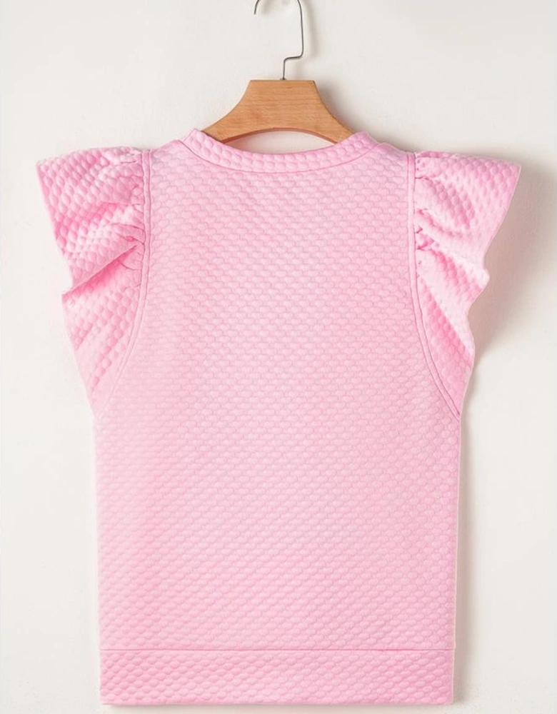 Pink Textured Ruffle Short Sleeve Pullover Top