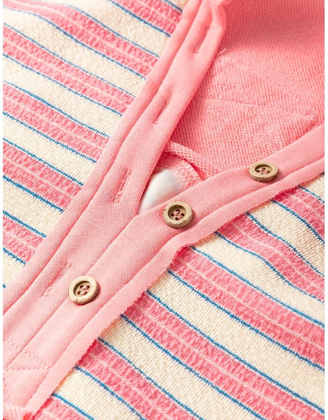 Pink Stripe Buttoned V Neck Collared Drop Shoulder Top