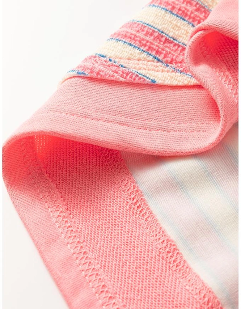 Pink Stripe Buttoned V Neck Collared Drop Shoulder Top