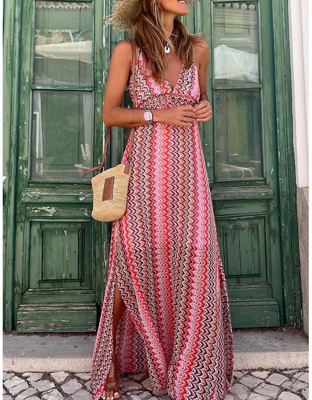 Red Halter Neck Tribal Boho Printed Backless Maxi Dress