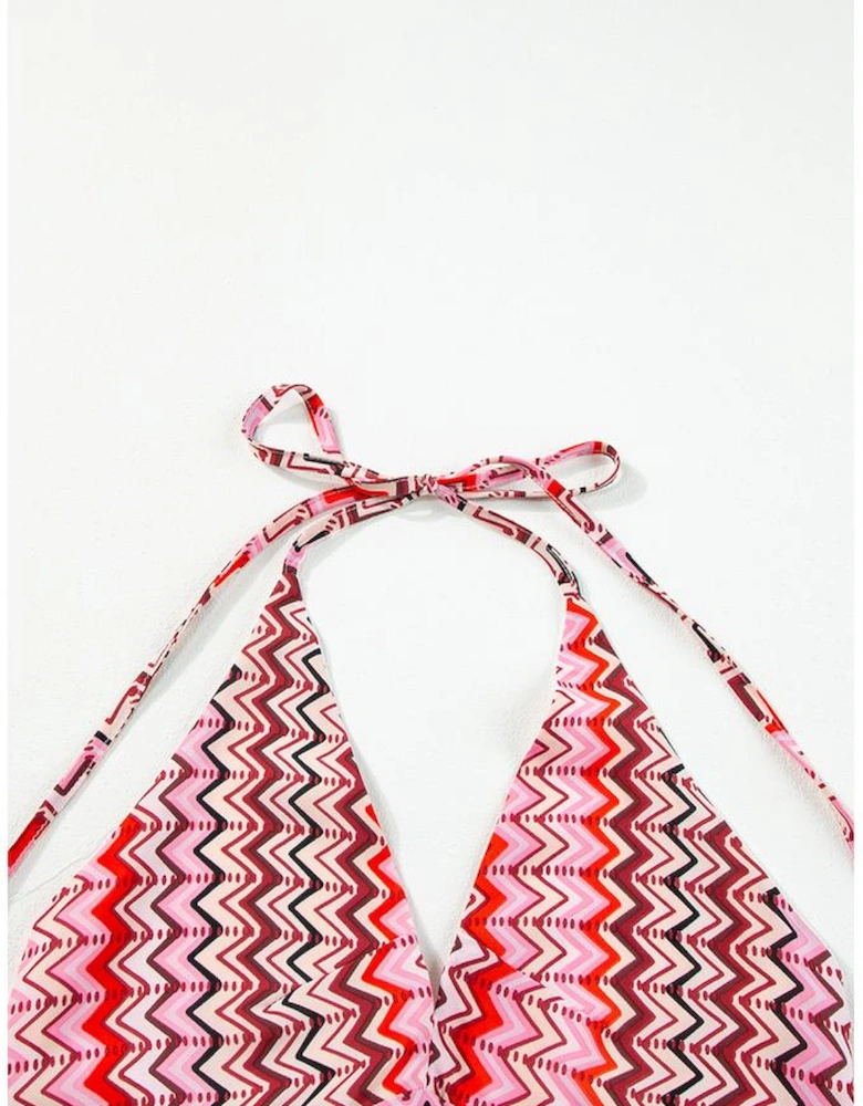 Red Halter Neck Tribal Boho Printed Backless Maxi Dress