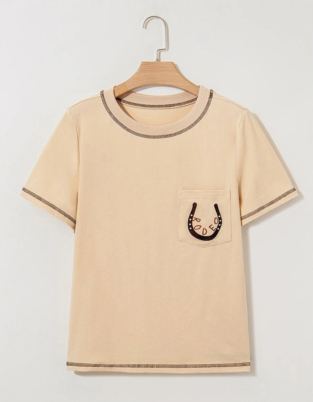Apricot RODEO Horseshoe Embroidered Patch Pocket T Shirt