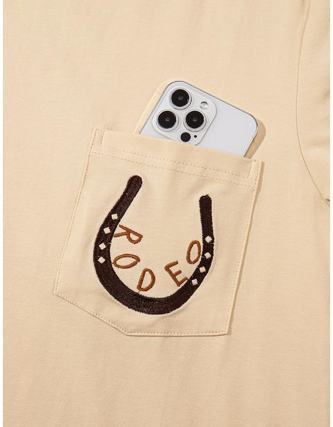 Apricot RODEO Horseshoe Embroidered Patch Pocket T Shirt
