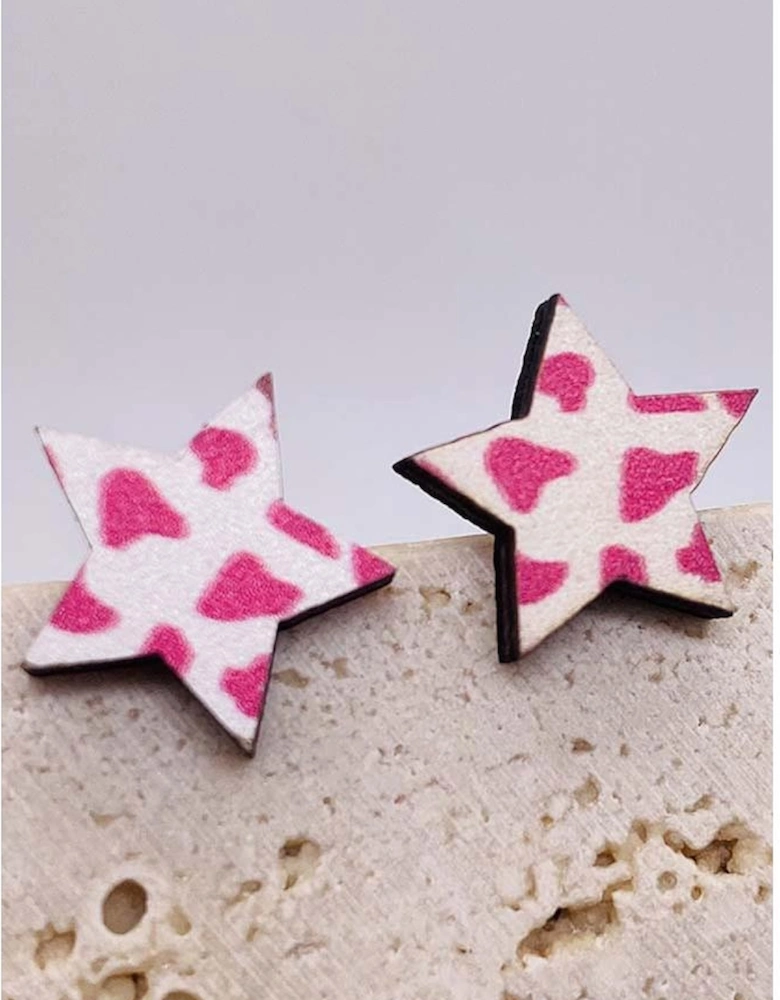 Azura Exchange Star Shape Stud Earrings in Dark Pink Cow Print