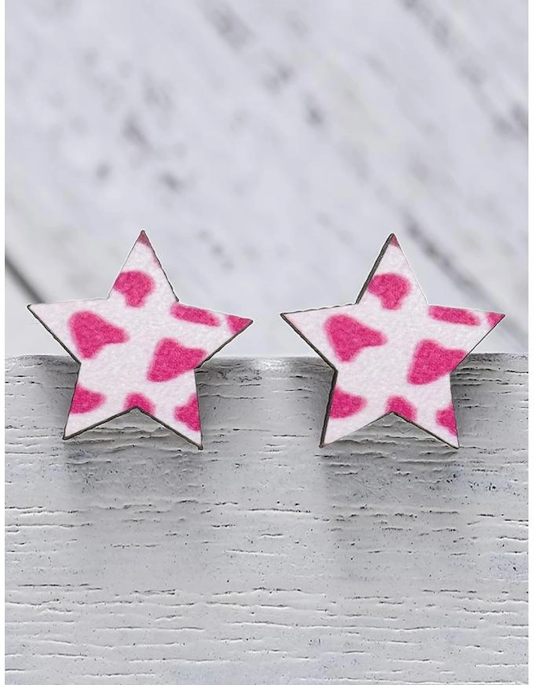 Azura Exchange Star Shape Stud Earrings in Dark Pink Cow Print