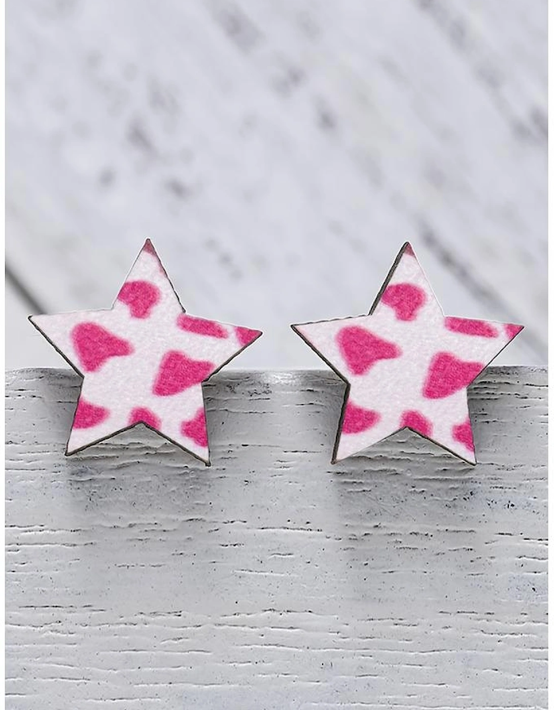Azura Exchange Star Shape Stud Earrings in Dark Pink Cow Print