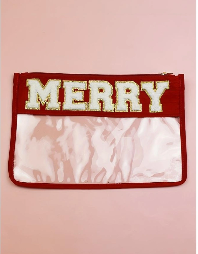 Red MERRY Contrast Trim Clear Makeup Bag