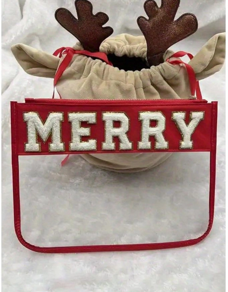 Red MERRY Contrast Trim Clear Makeup Bag