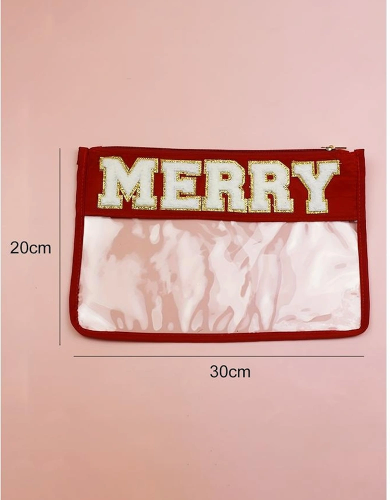 Red MERRY Contrast Trim Clear Makeup Bag