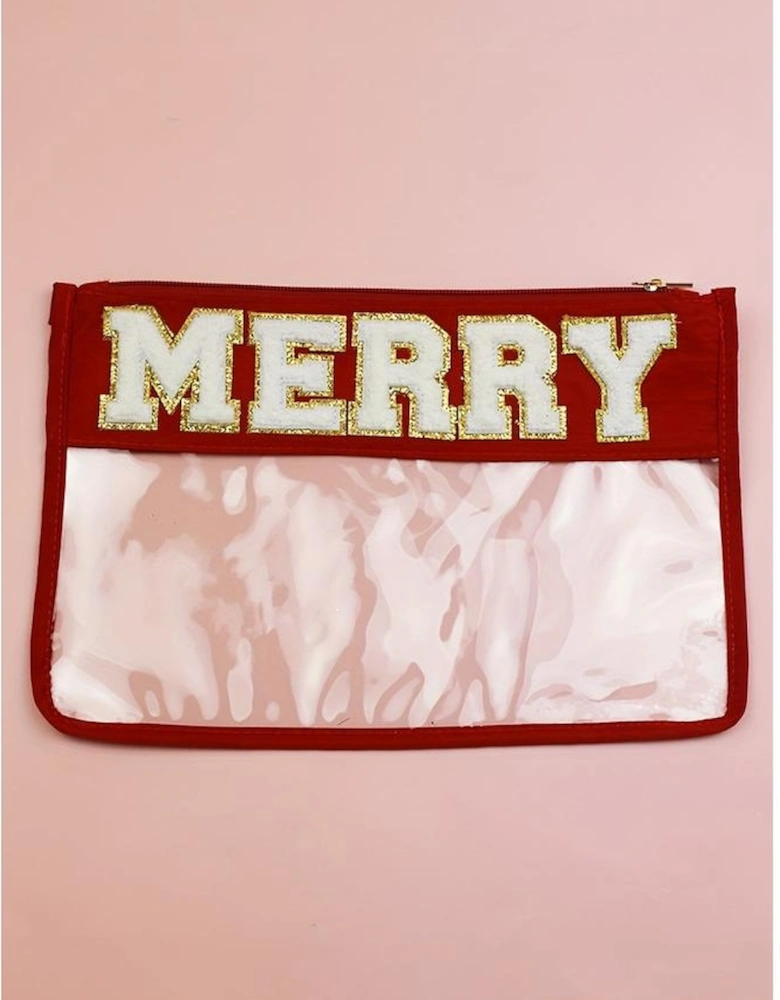 Red MERRY Contrast Trim Clear Makeup Bag