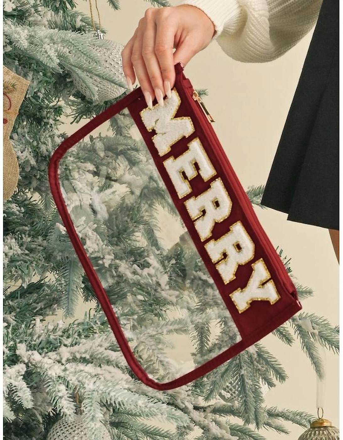Red MERRY Contrast Trim Clear Makeup Bag