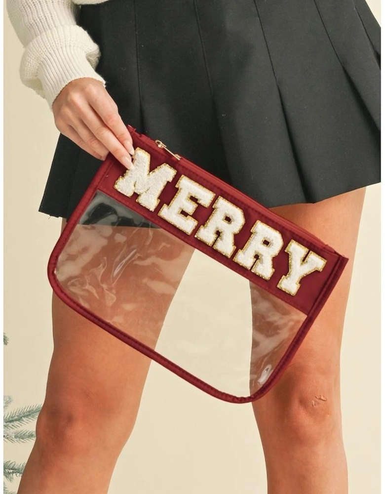 Red MERRY Contrast Trim Clear Makeup Bag